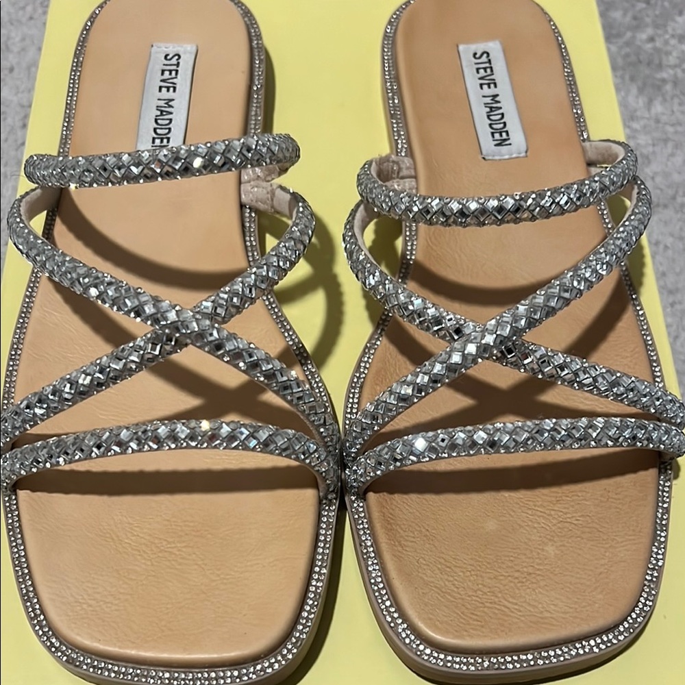 Steve Madden Silver Rhinestone Sandals Size 6.5